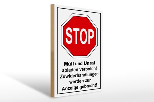 Holzschild Hinweis 30x40cm Stop Müll und Unrat verboten Schild