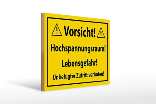 Holzschild Hinweis 40x30cm Vorsicht Hochspannungsraum Deko Schild