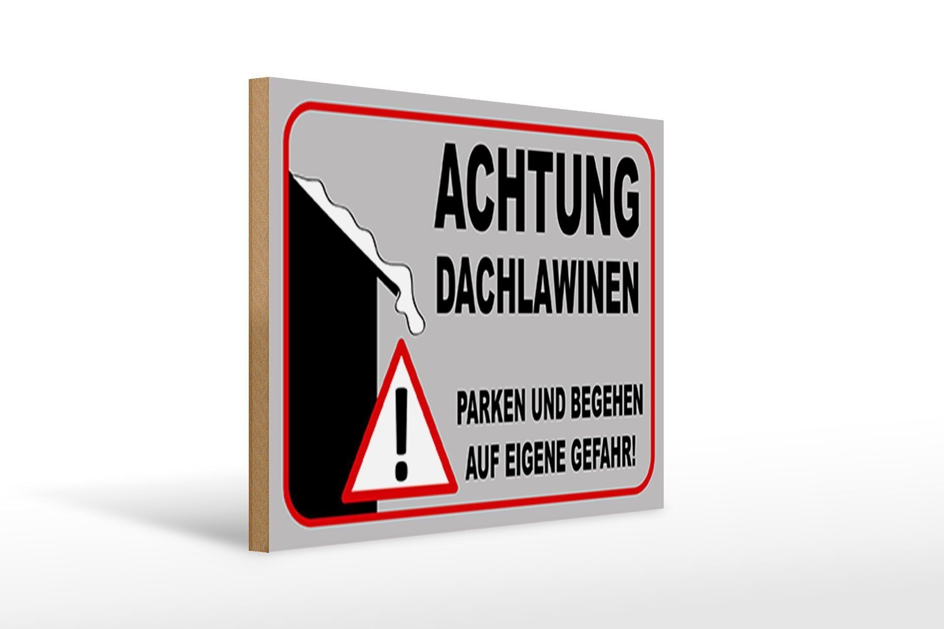 Wooden sign notice 40x30cm caution roof avalanche danger decorative sign