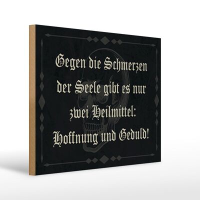 Holzschild Spruch 40x30cm Schmerzen Seele zwei Heilmittel Schild