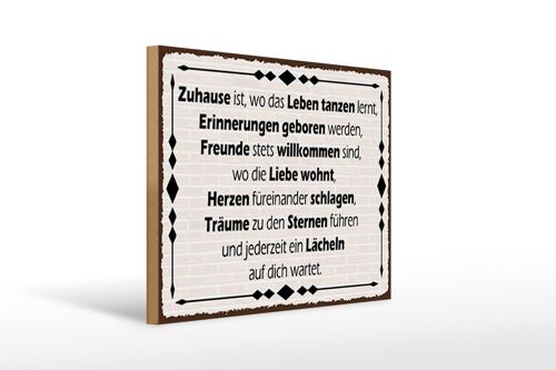 Holzschild Spruch 40x30cm Zuhause iwo Leben tanzen lernt Schild