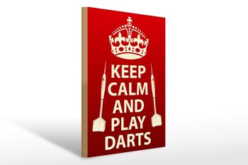 Panneau en bois disant 30x40cm, panneau décoratif Keep Calm and play Darts 1