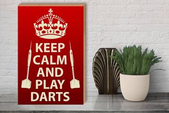 Panneau en bois disant 30x40cm, panneau décoratif Keep Calm and play Darts 3