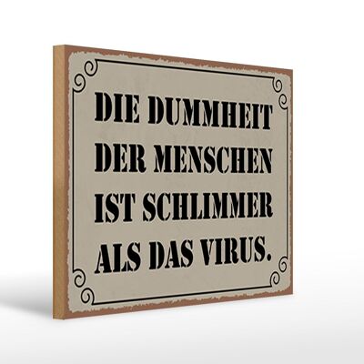 Holzschild Spruch 40x30cm Dummheit schlimmer als Virus Deko Schild