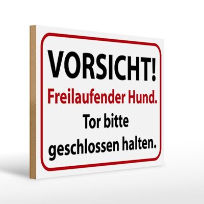 Holzschild Hinweis 40x30cm Vorsicht Freilaufender Hund Holz DekoSchild