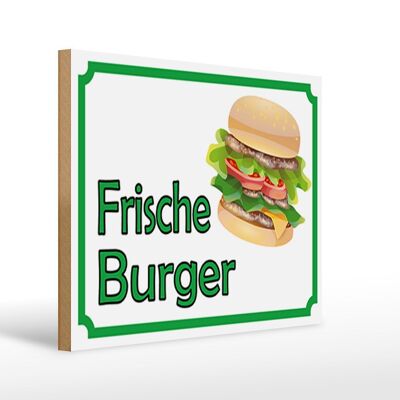 Holzschild Hinweis 40x30cm frische Burger Restaurant Deko Schild