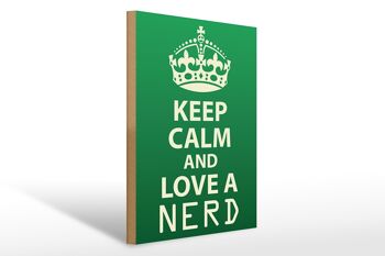 Panneau en bois disant 30x40cm Keep Calm and love a nerd, panneau décoratif 1