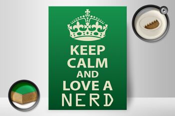 Panneau en bois disant 30x40cm Keep Calm and love a nerd, panneau décoratif 2