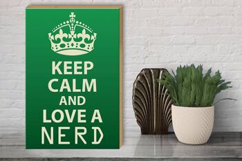 Panneau en bois disant 30x40cm Keep Calm and love a nerd, panneau décoratif 3