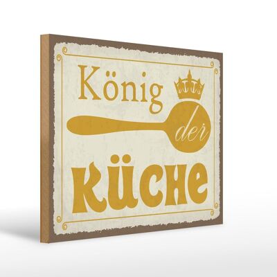 Letrero de madera con texto "Rey de la cocina" 40x30cm.