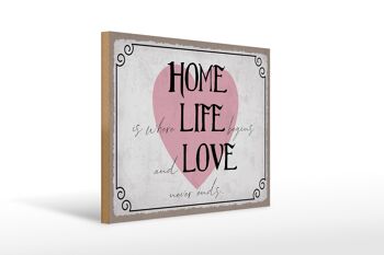 Panneau en bois indiquant 40x30cm, panneau décoratif Home Life Love Never Ends 1