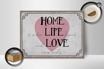 Panneau en bois indiquant 40x30cm, panneau décoratif Home Life Love Never Ends 2
