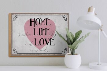 Panneau en bois indiquant 40x30cm, panneau décoratif Home Life Love Never Ends 3