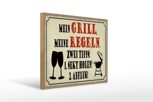 Holzschild Spruch 40x30cm mein Grill meine Regeln 2 Tipps Schild