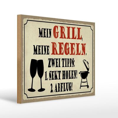 Holzschild Spruch 40x30cm mein Grill meine Regeln 2 Tipps Schild