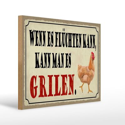 Holzschild Spruch 40x30cm wenn es flüchten kann kann Grill Schild