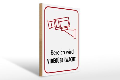 Holzschild Hinweis 30x40cm Bereich wird videoüberwacht Deko Schild