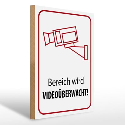 Holzschild Hinweis 30x40cm Bereich wird videoüberwacht Deko Schild