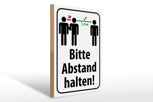 Holzschild Hinweis 30x40cm bitte Abstand halten 1.5 m Deko Schild