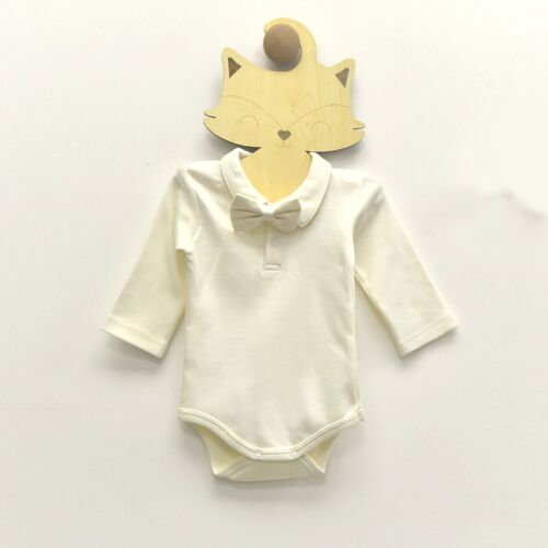 A Pack of Two Sizes 100% Cotton Long Sleeve Boy Bodysuit with a Bow Tie-Basic