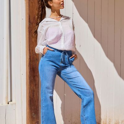 Damen-Jeans mit weitem Bein (elastischer Bund)