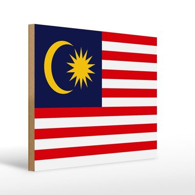 Cartello in legno bandiera della Malesia 40x30 cm Insegna decorativa con bandiera della Malesia