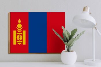Panneau en bois drapeau Mongolie 40x30cm Drapeau de Mongolie signe décoratif 3