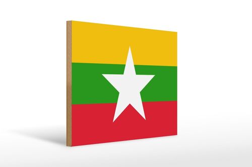 Holzschild Flagge Myanmars 40x30cm Flag of Myanmar Holz Deko Schild