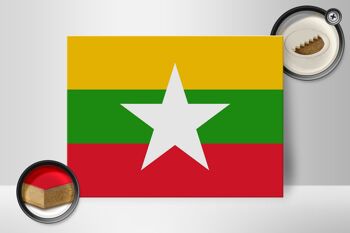 Panneau en bois drapeau du Myanmar 40x30cm Drapeau du Myanmar panneau décoratif en bois 2
