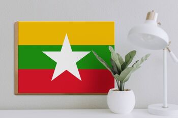 Panneau en bois drapeau du Myanmar 40x30cm Drapeau du Myanmar panneau décoratif en bois 3