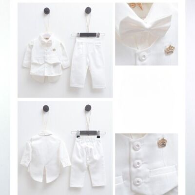 Ein Paket mit zwei Größen, stilvolles Baby-Jungen-Outfit-Set für besondere Tage, 4-teilig, Smoking-Stil