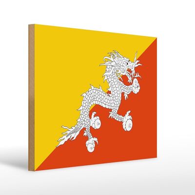 Holzschild Flagge Bhutans 40x30cm Flag of Bhutan Holz Deko Schild