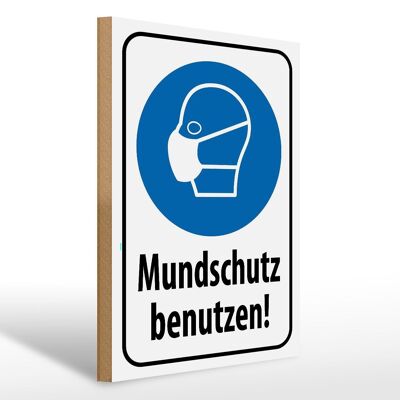 Holzschild Hinweis 30x40cm Mundschutz benutzen Maske Deko Schild