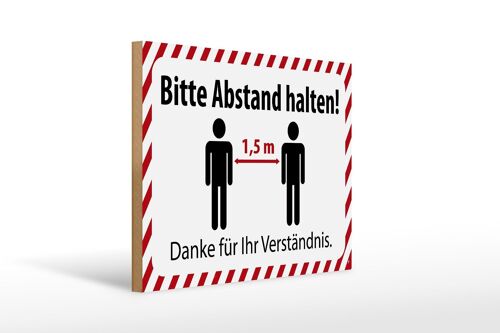 Holzschild Hinweis 40x30cm bitte Abstand halten 1.5 m Deko Schild