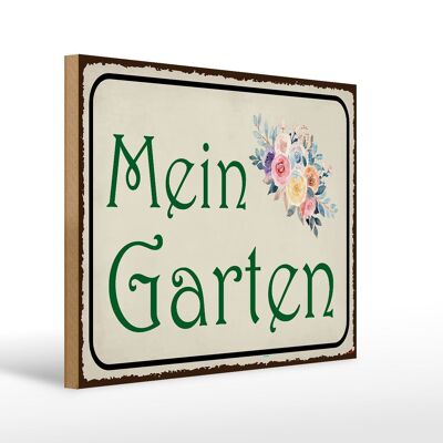 Cartello in legno con scritta "Il mio giardino" 40x30 cm. Targa decorativa in legno