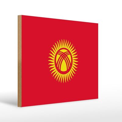 Holzschild Flagge Kirgisistans 40x30cm Flag of Kyrgyzstan Schild