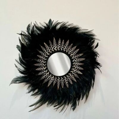 Soho - Jujuhat noir Plumes, Coquillages et Miroir 30cm