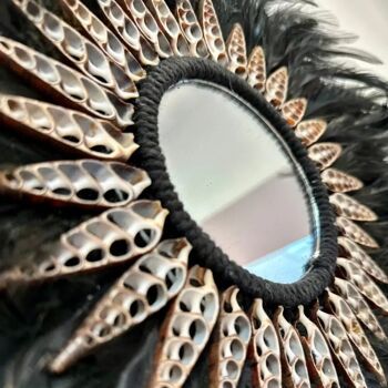 Soho - Jujuhat noir Plumes, Coquillages et Miroir 30cm 2