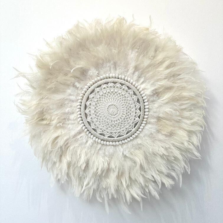 Etherea - Jujuhat blanc Plumes et Macramé 60cm