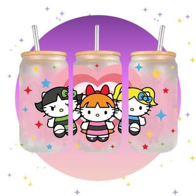 Hello Kitty Powerpuff - Bicchiere con coperchio in bambù
