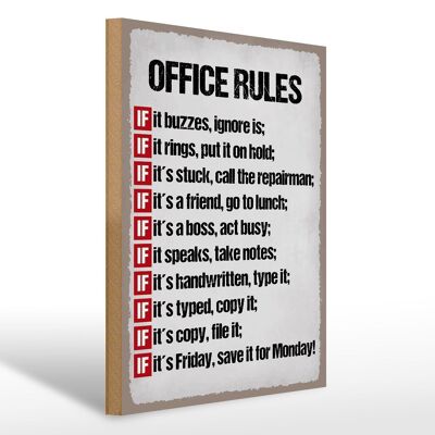 Letrero de madera que dice 30x40cm Reglas de oficina que zumba ignorar es letrero
