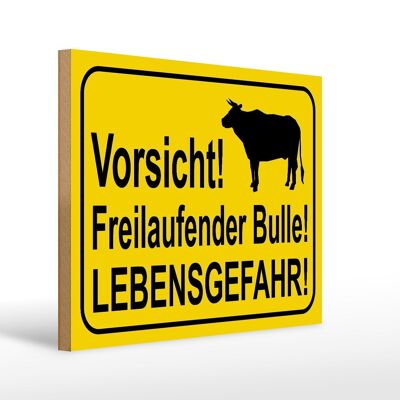 Avviso cartello in legno 40x30 cm Attenzione al cartello decorativo del toro che corre liberamente