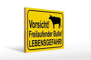 Panneau d'avertissement en bois 40x30cm, panneau décoratif attention au taureau en liberté 1