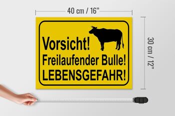 Panneau d'avertissement en bois 40x30cm, panneau décoratif attention au taureau en liberté 4