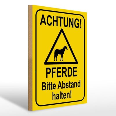 Holzschild Hinweis 30x40cm Achtung Pferde Abstand halten Schild