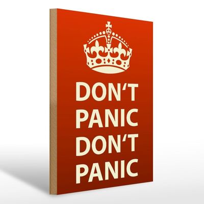 Cartello in legno con scritta "Dont Panic Dont Panic Crown" 30x40 cm