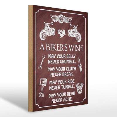 Cartello in legno con scritta "Il desiderio del motociclista di non crollare mai" 30x40 cm