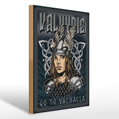 Cartello in legno con scritta "Valkyrie go to Valhalla Viking" 30x40 cm