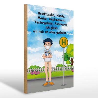 Holzschild Spruch 30x40cm Maske Impfausweis alles gedacht Schild