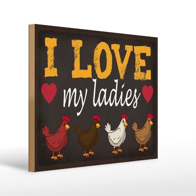 Holzschild Spruch 40x30cm Hühner i love my ladies Holz Deko Schild